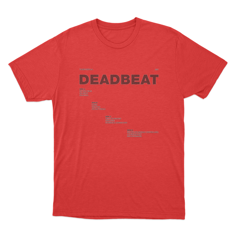 Deadbeat Tracklist Unisex T Shirt Red Deadbeat Tracklist Unisex T Shirt Red